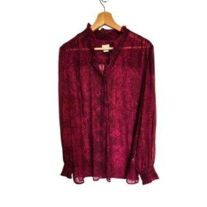 Chico's Sheer blouse Size 3 fushia snake print long sleeve pull over